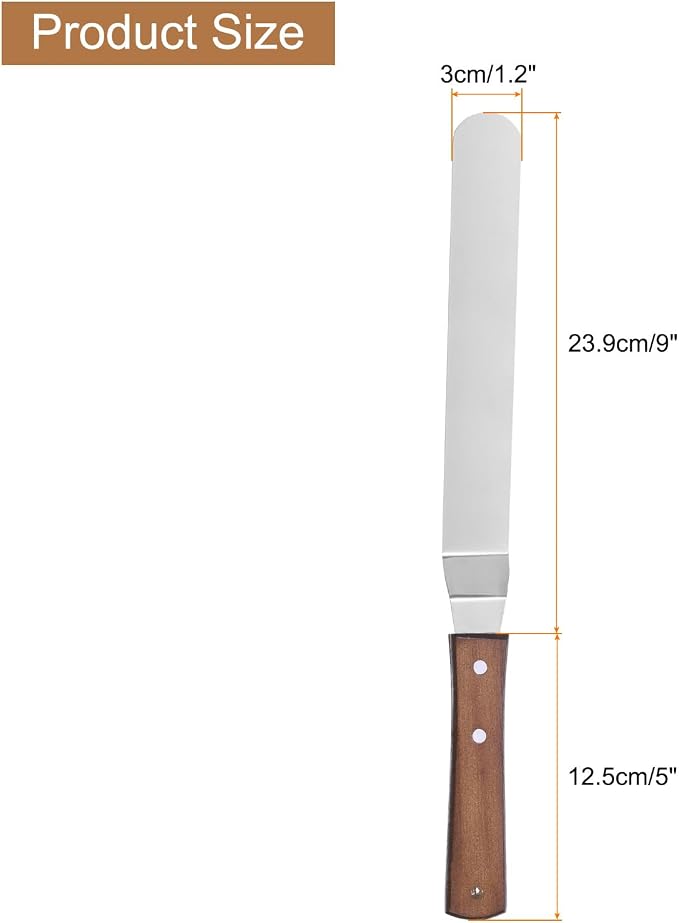 uxcell Icing Spatula with 9 Inch Stainless Steel Bent Blade Cake Angled Scraper Offset Frosting Spatula with Wood Handle for Cake Decorating, Smoothing Frosting, Baking, Wood Color