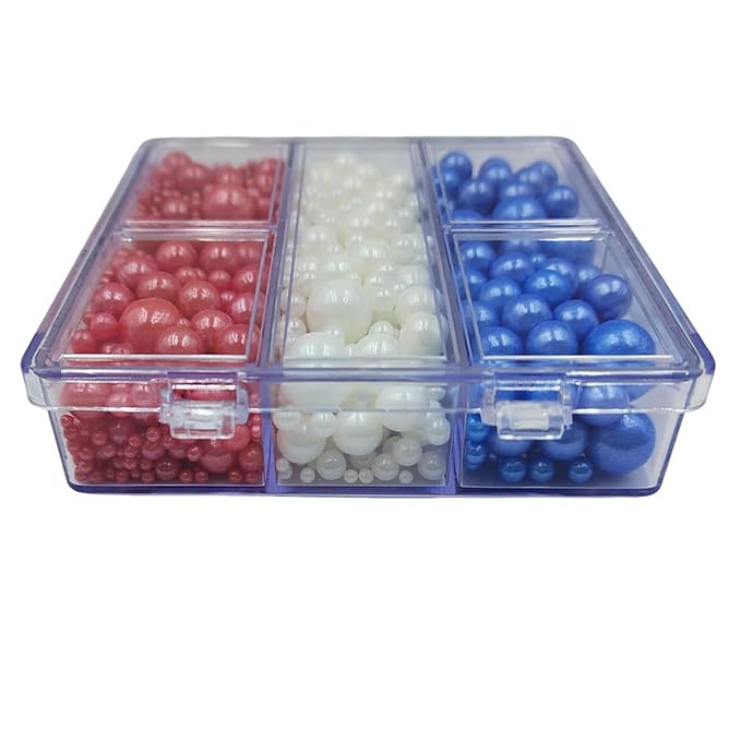 Red White and Blue Pearl Sprinkles for Baking, Patriotic Mix, Edible 4th of July Pearls for Cupcake Topper, Ice Cream, Cookie, Donuts, Cake Decorating (2mm, 4mm, 7mm, 10mm)