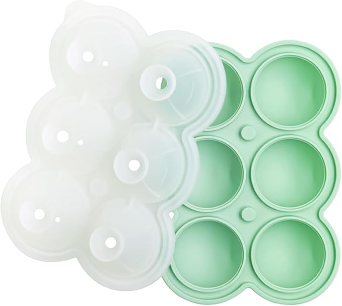 QELEG Large Ice Ball Maker with Lid, 2.2 inches Big Cubes, Easy Release Silicone Ice Cube Trays for Freezer, Perfect Spheres Craft Ice Maker for Whiskey, Cocktails, Gifting, Green, 1pcs/6 Sphere