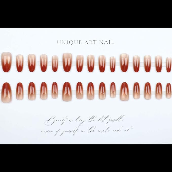 30Pcs Press on Nails Short Almond ZWENJIE Cat Eye Fake Nails Press ons Nail Tips Stick on Nails Tip Acrylic Nails Kit French False Nails with Colorful Blend Design Nail Art for Women Manicure