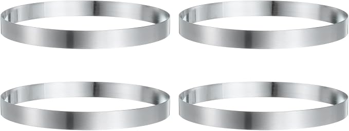 HARFINGTON 4Pcs Round Cake Ring 7.48 x 1 Inch Seamless Stainless Steel Pastry Mousse Dessert Ring Mirror Coating for Baking Cooking English Muffins Crumpet Making Tool