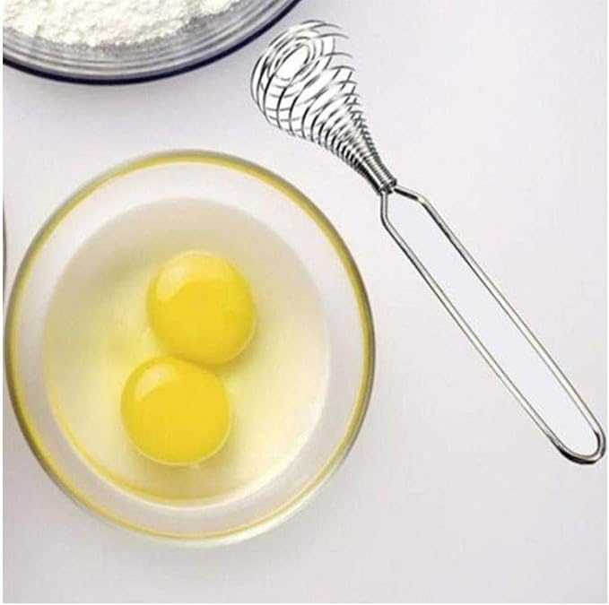 Mini French Spring Whisk, 7.56 Inch Silver Stainless Steel Spring Coil Whisk, Hand Eggbeater Egg Mixer Whisk Blender Stirring Beater