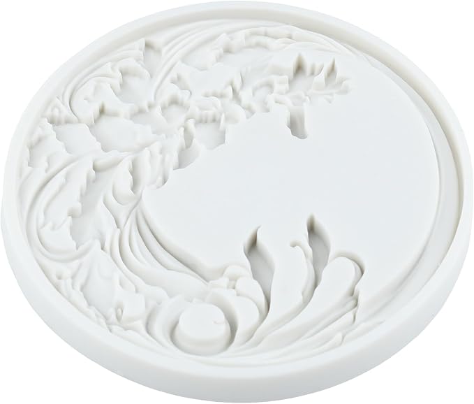 Flower Wreath Silicone Mold Baroque Scroll Leaf Fondant Molds for Cake Decorating Chocolate Cupcake Topper Candy Polymer Clay Gum Paste