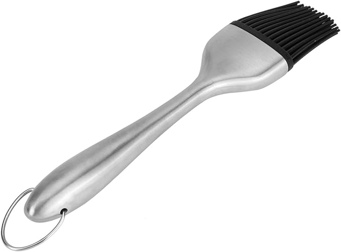 Jeffergarden Basting Brush Silicone BBQ Oil Brush for Grilling with Stainless Steel Handle and Hook for Even Brushing Roasting Food 30cm (Straight handle 20cm)