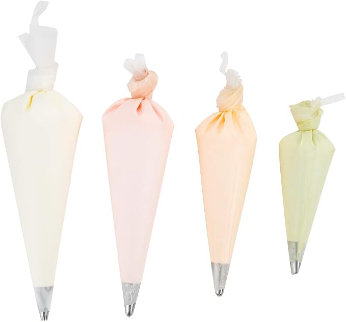 Pastry Tek Piping Bag Set, Set Of 4 Reusable Icing Bags - Durable, White Silicone Pastry Bag Set, Anti Burst, Decorate Cakes, Cupcakes, Macarons, Or Cookies - Restaurantware