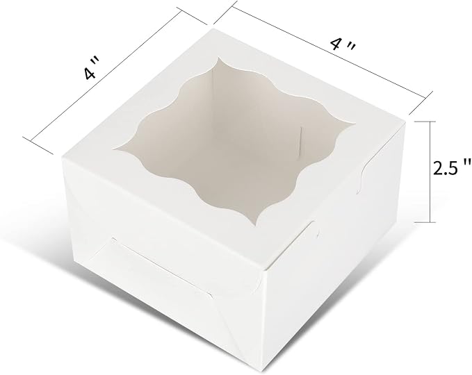 KPOSIYA 60 Pcs White Bakery Boxes with Window Individual Cupcake Box 4x4x2.5 Inches Cookie Boxes Kraft Paper Brown Gift Box for Pastries, Cookies, Pie, Donuts, Macaroon (60, White)