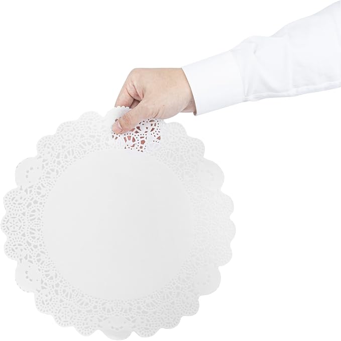 Restaurantware Pastry Tek 12 x 12 Inch Lace Doilies 100 Decorative Tableware Placemats - Disposable Round White Paper Table Doilies For Birthdays Or Weddings Table Decor