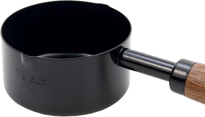 1pcs 1/4 Cup Measuring Cup with Wooden Handle Stainless Steel Measuring Scoop 60ml Measuring Spoon Black 1/4 Measuring Cups for Baking Cooking Wet and Dry Ingredients (60ml)
