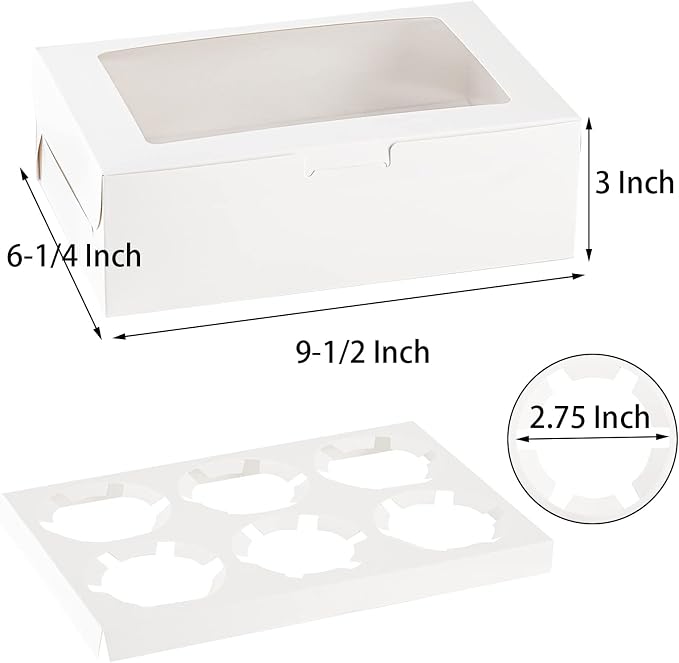 Jucoan 50 Pack White Paper Cupcake Box with Insert and Window Hold 6 Standard Cupcakes, Cupcake Carrier Container, Bakery Muffin Box for Pastry, Cookies, Birthday, Father's Day, Wedding Party