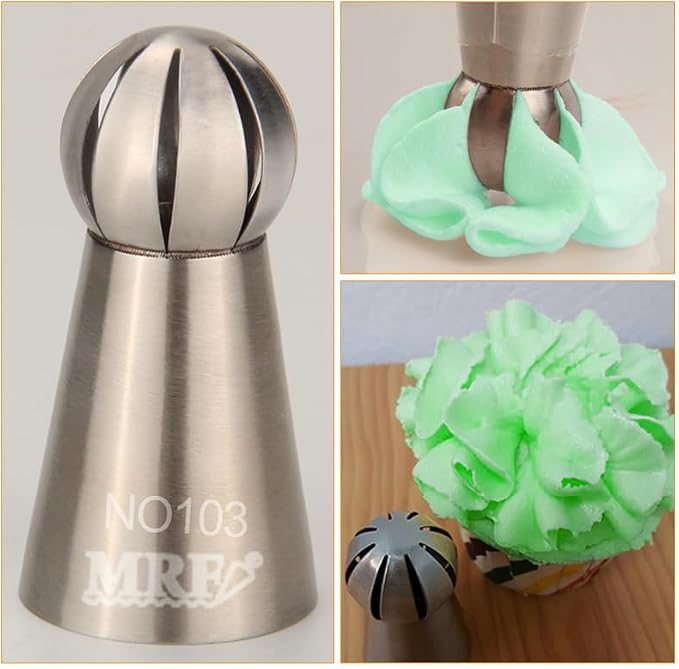 27 Pcs Extra Large Stainless Steel Seamless Russian Flower Ball Piping Tips Set with 1 Cleaning Brush,1 Reusable Pastry Bag,2 Flower Nails,2 Small Leaf Tips,1 Plastic Coupler for Cake Decorations
