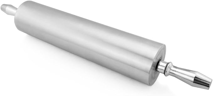 New Star Foodservice 15 Inch Aluminum Rolling Pin, Extra Heavy Duty Commercial Dough Roller with Rotating Barrel and Handles, Silver