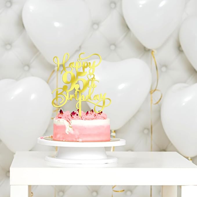 Happy 95th Birthday Cake Topper，Mirrored Gold Acrylic Birthday Topper for Cheers to 95 Years Birthday/Anniversary Party Decoration Ideas, Perfect Keepsake for your family and friends(95th)