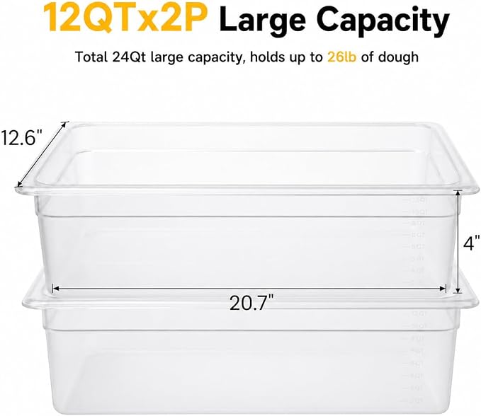 Sourdough Proofing Containers, 2 Pack 12QT Clear Dough Rising Boxes for Bread Baking, Fits Up to 6000 Grams of Dough,Stackable Bulk Fermentation Containers for Sourdough, Bread Dough & Pizza Dough