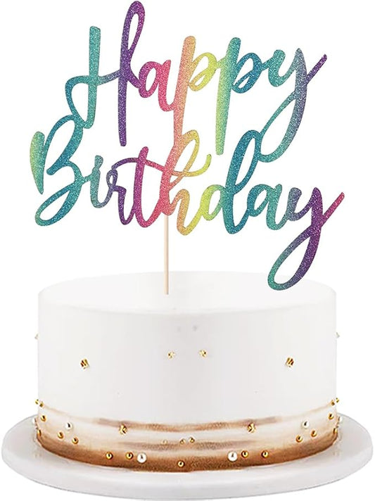 LVEUD Glitter Happy Birthday Cake Topper, Suitable For Party Decoration, 1 Count, 8 Inches x 7 Inches, Colour