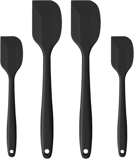 4 PCS Silicone Spatula,Rubber Spatula with Stainless Steel Core11 Inch Non-scratch Baking Cooking 8Inch Spatula Set Flexible Heat Resistant (Black)