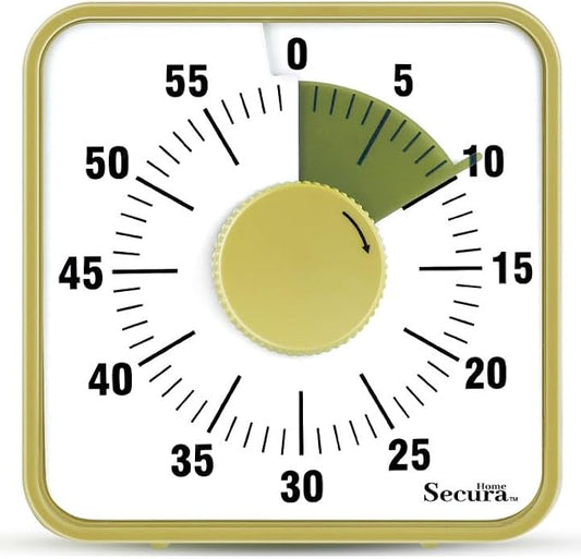 Secura 60-Minute Visual Timer, 7.5 Inch Oversize Countdown Timer Clock for Kids and Adults, Durable Mechanical Time Management Tool with Magnetic Backing(Taupe)