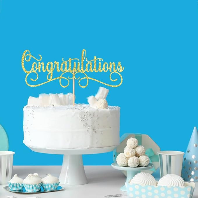 Congratulations Cake Topper, Class of 2026 Cake Topper, Congrats Grad Party Decorations Supplies, High School Graduation/College Graduate Party Decoration Supplies (Gold)