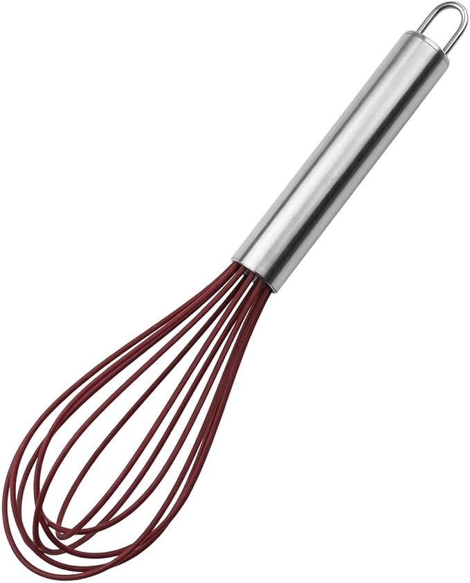 Silicone Egg Whisk with Stainless Steel Core, Coated Wires for Mixing Eggs and Batters in Non-Stick Cookware (1 PC)