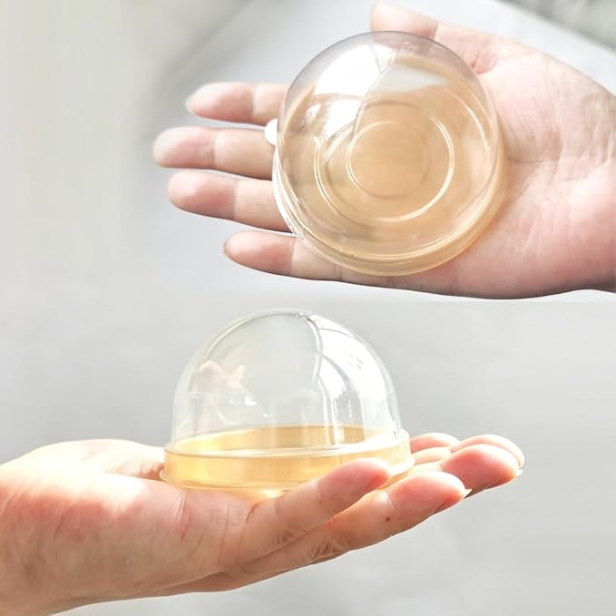 Clear Plastic Mini Cake Box, Round Cupcake Holders Plastic Egg-Yolk Puff Container Mooncake Dome Boxes Baking Packing Box (Gold, 3.1 inch,50 Set)