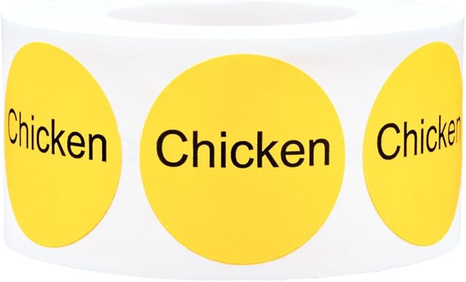 Yellow with Black Chicken Circle Dot Adhesive Stickers, 1 Inch Round Labels, 500 Total Stickers
