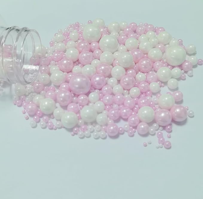 Edible Pink White Pearl Sprinkles for Cake Decorating, Edible White Pink Candy Mixing Size Baking Decorations Cake Cupcake Toppers Cookie Celebrations Wedding Valentines Baby Shower Birthday Supplies 120g/ 4.23oz