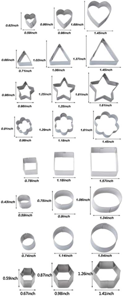 24-Piece Stainless Steel Mini Geometric Shaped Cookie Biscuit Cutter Set Hexagon Square Heart Triangle Round Flower Star Baking Metal Molds to Cut Out Pastries,Dough,Pie Crust,Fruit,Fondant