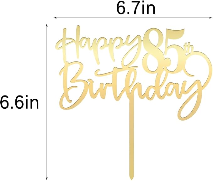 Happy 85th birthday cake Topper,Mirrored Gold Acrylic Durable Cake Topper,85th Birthday Party Cake Decorations,Hello 85th years old, Happy eighty-five years old, Birthday Party Decorations