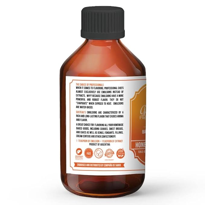 Gusteau's - Honey Nut Flavor Bakery Emulsion, 4 fl oz (100ml) Alcohol Free, Sugar Free, Kosher (Honey Nut)