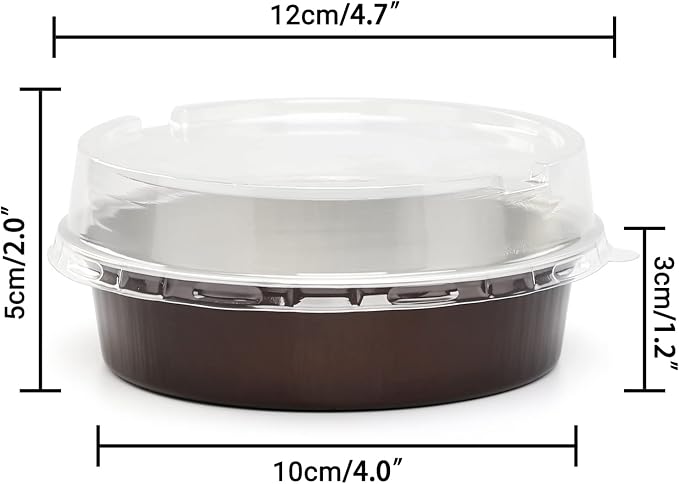 Beasea Disposable Aluminum Cupcake Pans with Lids, 100 Pack 4” 8oz Coffee Mini Baking Pie Foil Tins Small Round Tart Container for Individual Muffin Cheesecake Dessert Ramekins Quiche Oven Dishes