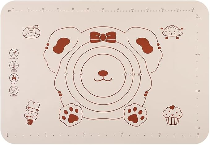 Silicone Dough Mat and Scraper, 25.6 Inch x 17.7 Inch Beige Pastry Mat with Size Scale, Anti Stick and Anti Slip Mat for Kneading Baking in Ketchen, Picnic and Party (L)