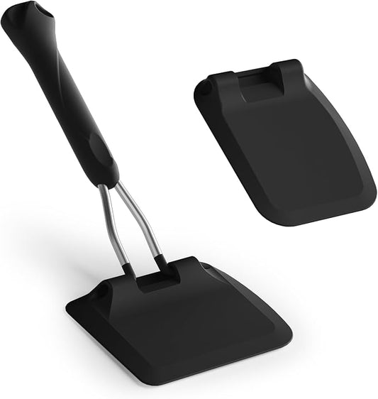 MFTEK Silicone Spatula Set, Eggs Flipper, Adjustable Angle Spatula Turner for Pancake, Fish, Burger, Swappable 2 Size Spatula Heads, Flexible, Heat-Resistant (Black)
