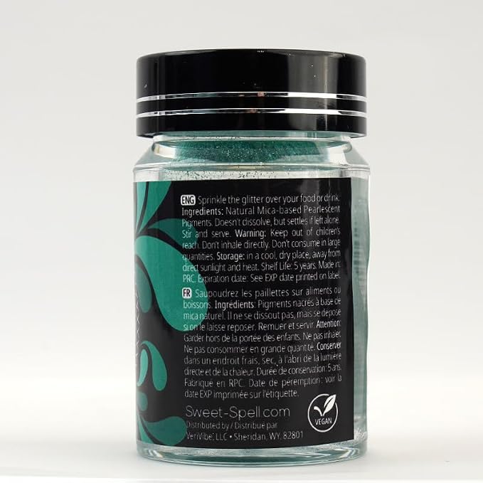 Sweet Spell Edible Glitter (15g) - Shimmer Sparkles for Drinks, Cakes, Cocktails - 100% Edible & Food Grade Glitter, Vegan, Gluten-Free (Mermaid Green)