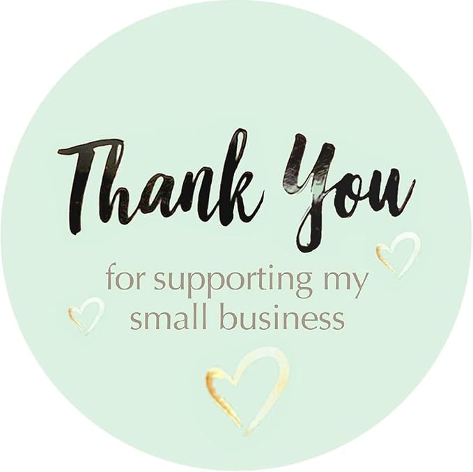 easykart labels 400 Thank You for Supporting My Small Business Sticker Labels | Light Green Color with Gold Foil Hearts | 1.5" Round in Roll | Highly Recommended for Small Business Owners