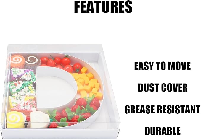 WENPACK 12.5" Cardboard Letter Shaped Mache Decorative Strawberries Fillable Sweets Confectionery Box with Clear Lid (White, D)