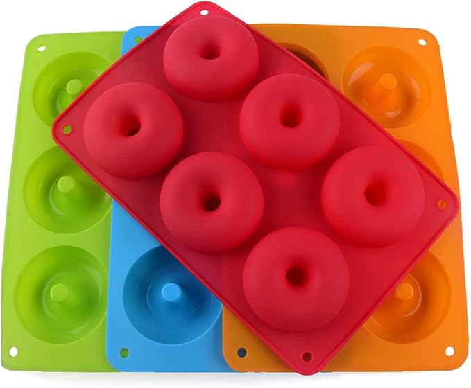 Magik 1-2 Pack Silicone 6 Cavity Donut Mold Donut Mould Pan Baking Tray Bagels Cake Biscuit Muffins Daily Party Events (1, Orange)