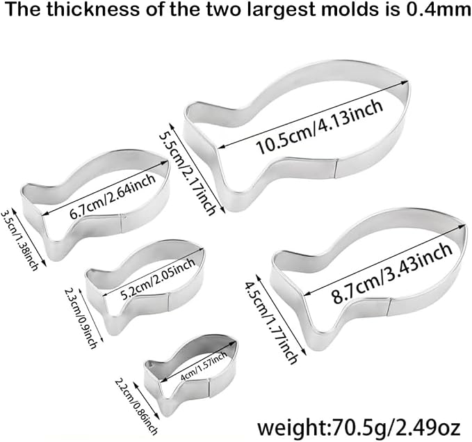 MrCookie Sturdy Goldfish/Fish Cookie Cutters,DIY Baking Tools&Accessories. | Sandwich molds for cookie,biscuit,cake,fruit.5 Sizes range from 1.57" to 4.13".Thickened stainless steel Food-grade.