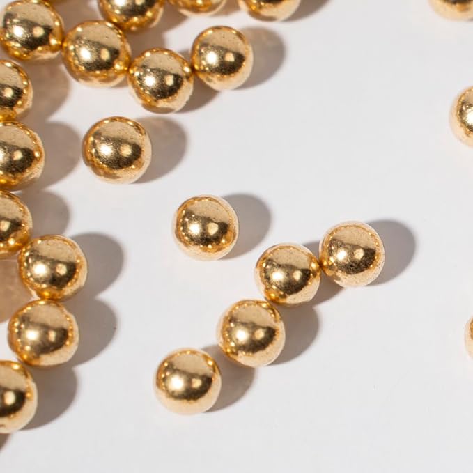 NIPEOR Gold Pearls Sparkling 7mm, 4.6oz/130g Round Sprinkles for Cake Decorating,Cupcake Candy Sprinkles for Ice Cream Toppings (Golden 7mm Sparkling Pearls)