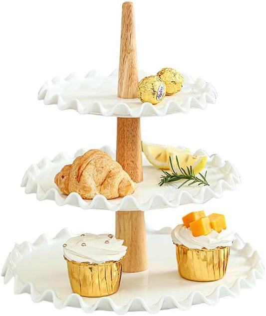 3 Tier Cupcake Stand,White Porcelain Wedding Cupcake Stand,Tiered Serving Tray,Cupcake Display Tower, Dessert Stand for Party,Wedding