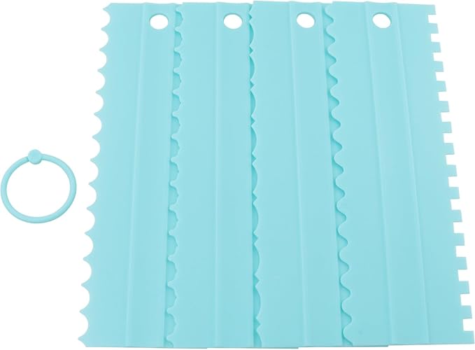 ZCZQC 4PCS Cake Scraper Decorating Plastic Serrated Comb Cream Cake Edge Shaping Tool Side Smoothing Texture Decorating Kitchen Baking DIY Tool 8.07inx2.76in Blue