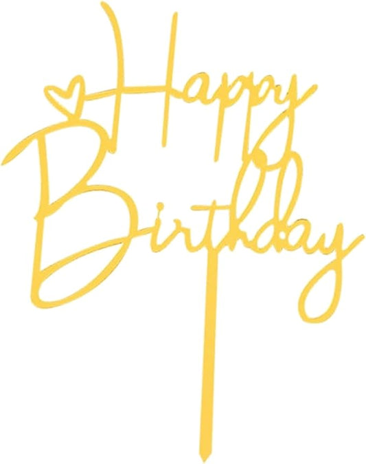 Happy Birthday Cake Topper Birthday Cake Decoration Party Cake Supplies (Golden cake topper)
