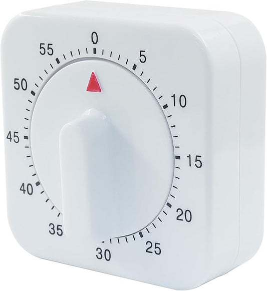 60 Minute Mechanical Kitchen Timer - Loud Alarm Visual Countdown Timer for Cooking, Baking, Homework, and Exercise - No Batteries Required(White)