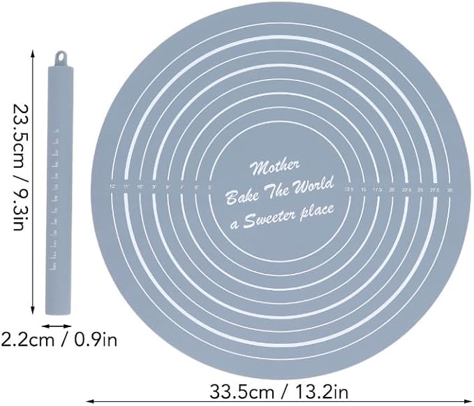 Measurement Markings and Non-Stick Mat – 13.19 Inch Dough Mat with Grid Guide for Baking, Pastry, Cookie Dough, Easy Clean Kitchen Accessory(Grey)