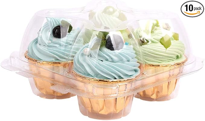 10 Pack 4 Compartment Cupcake Container,Cupcake Carrier Holder Box BPA-Free,Durable Large Clear Plastic Stackable Cup Cake Container,Keep Your Cupcakes or Muffins Delicious