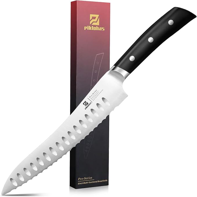Piklohas 8 Inch Resharpenable Bread Knife+Bread Box for Kitchen Countertop