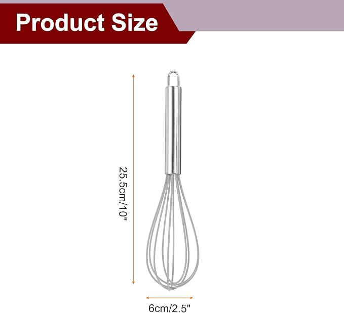 HARFINGTON 5Pcs Silicone Whisk 10" Kitchen Whisk Wire Whisks Beater with Stainless Steel Handle for Egg Milk Whisking Blending Beating & Stirring, Grey