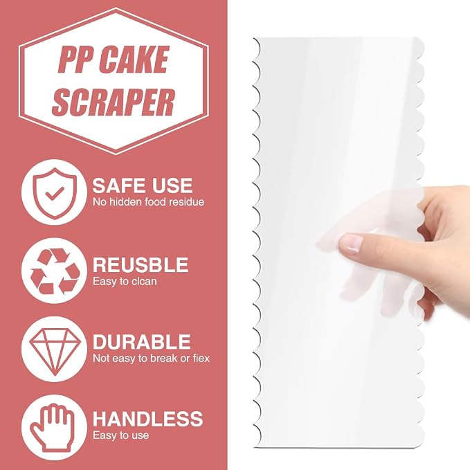 Cake Scraper Set 10 Piece, Icing Smoother and Frosting Comb Tools, 6 PP Scrapers + 4 Clear Acrylic Edge Combs, Sizes up to 9.45 x 3.94 in, for Buttercream Fondant Mousse