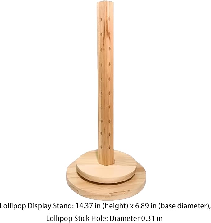 Wooden Lollipop Storage Rack, 36-Hole Rotating Cake Pop Stand, Light Brown Dessert Display Holder with Round Base for Party Favors, 14.37 in Height