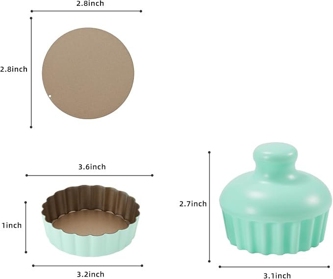 Mini Tart Pan Set, 6PCS 3.6 Inch Tart Pans with Removable Bottom and Tart Tamper, Extra Deep 1 Inch Tartlet Pan, Nonstick Bakeware for Mini Pies, Tarts, Quiches, Cheesecakes (Green)
