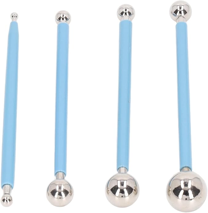 equlup Modeling Ball Tool, 4pcs Stainless Steel Fondant Sugar Flower Shaping Kit Clay Carving Tool for Pottery Air Dry Clay Doll Eye Making