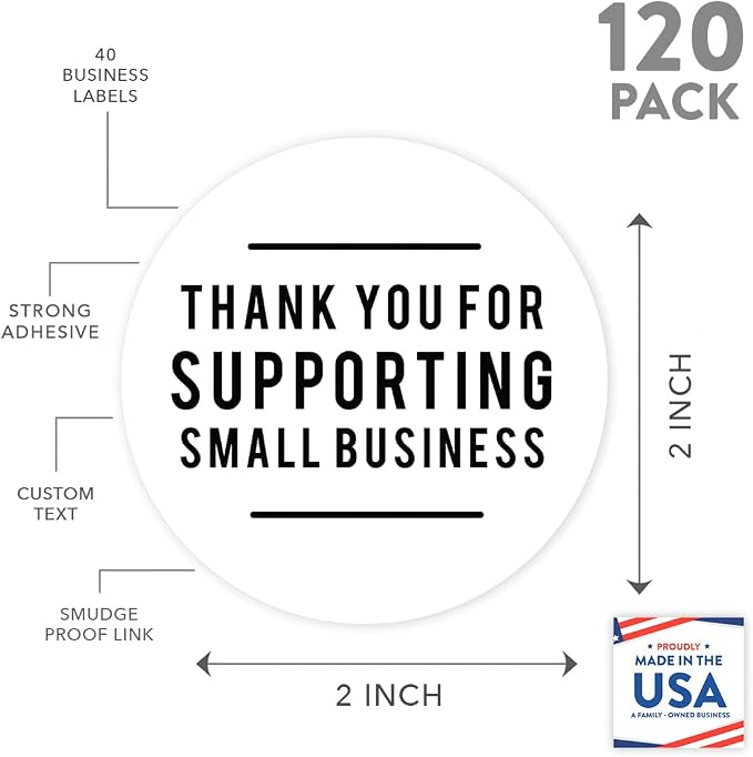 Andaz Press Round Small Business Labels, 120-Pack - Thank You Stickers for Small Business, Packaging & Product Labels